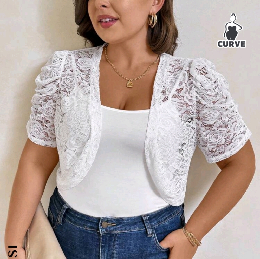 Shein White Rose Lace Blazer 3x/18